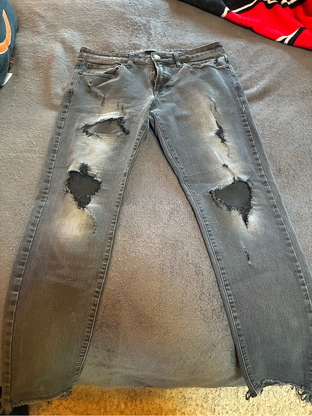 American Eagle Outfitters Men's Distressed Grey Skinny Jeans